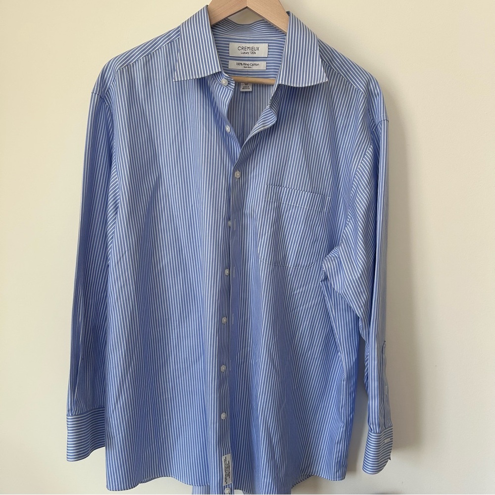 Daniel Cremieux Luxury 120’s Blue and White Pinstripe Men's Dress Shirt